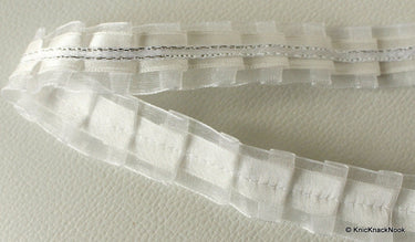 Pleated White Tissue And Satin Trim Border 20mm wide